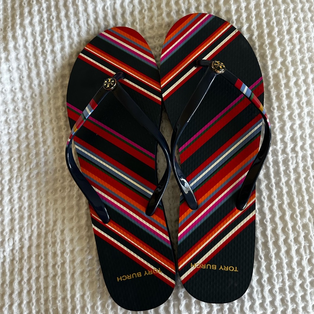 Tory Birch Navy Blue Strip flip flop. Size 11